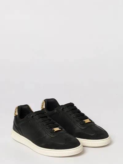 Versace Black Greca Court Faux-leather Sneakers In Black