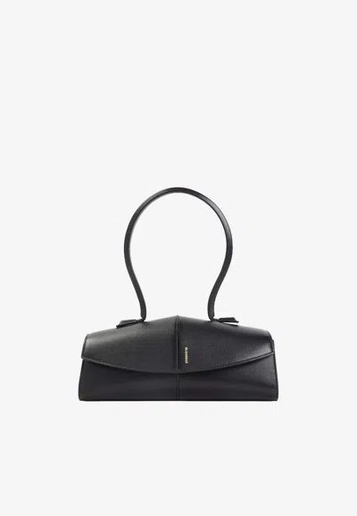 Jil Sander Linea Angular Leather Shoulder Bag In Black