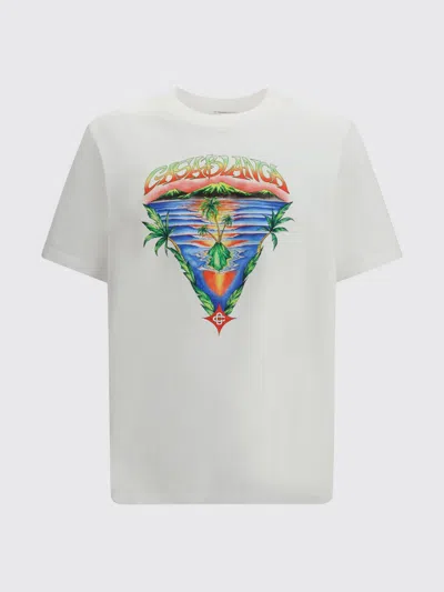 Casablanca Graphic Print Organic Cotton T-shirt With Ribbed Neckline In White