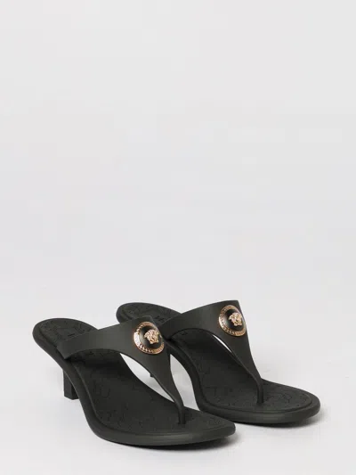 Versace Kitten Heel Thong Sandals With Medusa Detail In Black