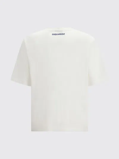 Dsquared2 Men White T-shirt With Logo Print On The Front In Cotton Man In White