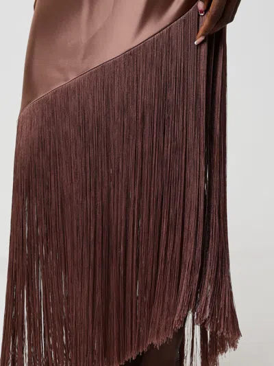 Pinko Brown Dress With Asymmetrical Design And Fringes In Tech Fabric Woman
