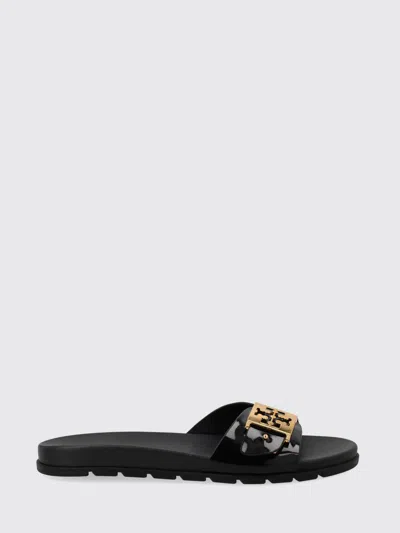 Tory Burch Patent Synthetic Leather Buckle Slide In Black