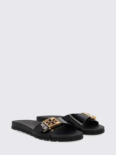 Tory Burch Patent Synthetic Leather Buckle Slide In Black