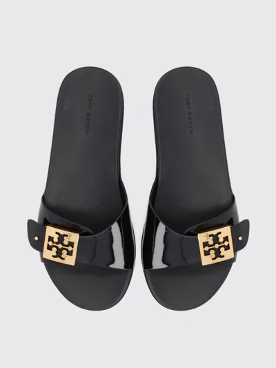 Tory Burch Patent Synthetic Leather Buckle Slide In Black
