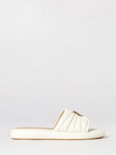 Pinko Fiona White Slides With Chunky Design And Love Birds Logo Plaque In Leather Woman