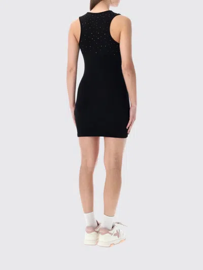 Off-white Ribbed Swarovski Crystal Slim Mini Dress In Black