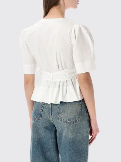 Ganni Womens Bright White Tie Strap Puffed-sleeves Stretch-cotton Blouse