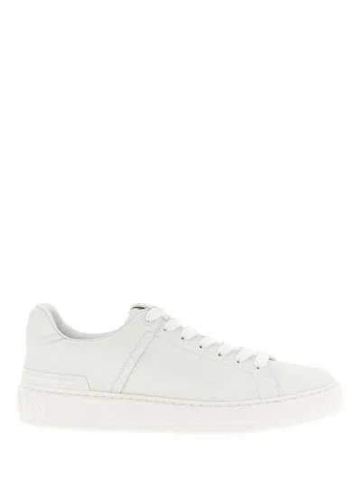 Balmain B-court White Low Top Sneakers With Logo Patch On The Tongue In Leather Man In Multi