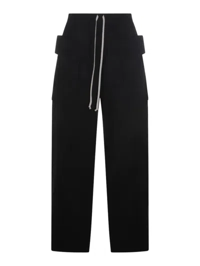 Rick Owens Drkshdw Creatch Wide-leg Cotton-blend Canvas Drawstring Cargo Trousers In Black