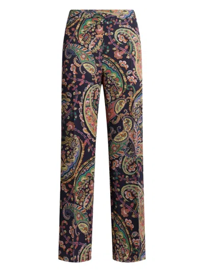 Etro Womens Bootcut Trousers Paisley Pattern In Blue