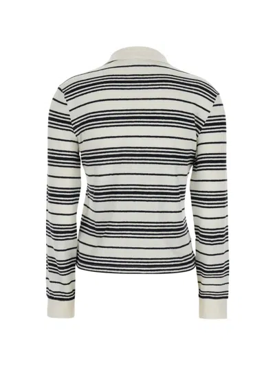 Frame Black And White Long-sleeved Polo Shirt With Striped Motif In Fabric Woman In White