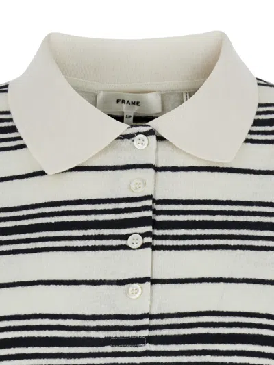 Frame Black And White Long-sleeved Polo Shirt With Striped Motif In Fabric Woman In White