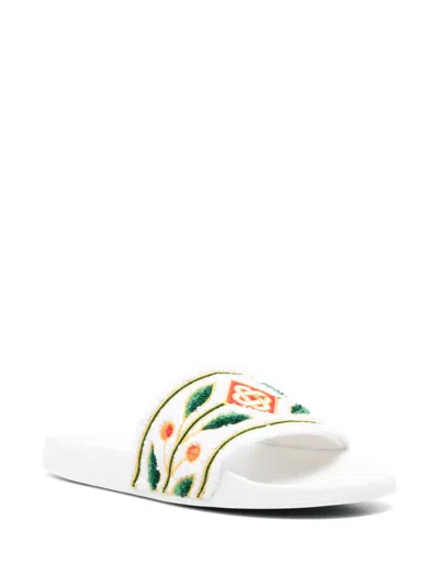 Casablanca Floral-embroidered Sliders In White