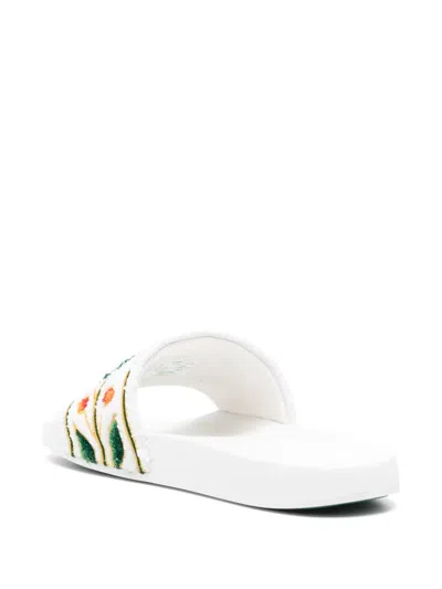 Casablanca Floral-embroidered Sliders In White