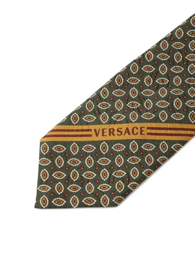 Versace Printed Jacquard Silk Tie In Multi