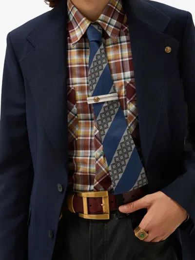 Versace Printed Jacquard Silk Tie In Blue