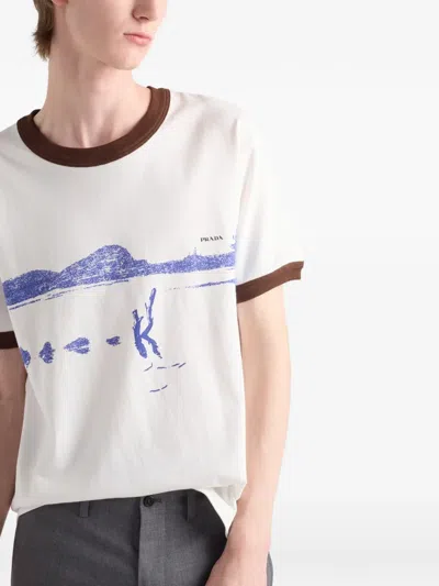 Prada Printed Cotton T-shirt In White