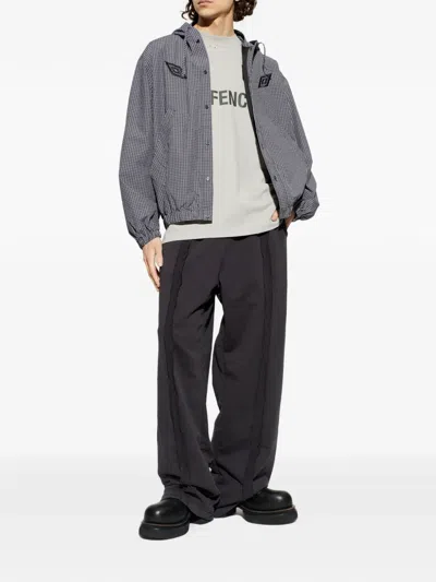 Umbro Hooded Check-pattern Jacket In Gray