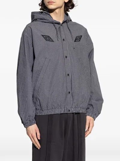 Umbro Hooded Check-pattern Jacket In Gray