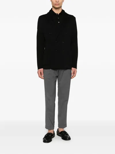 Lardini Double-breasted Black Tailored Jacket With Structured Lapel In Black