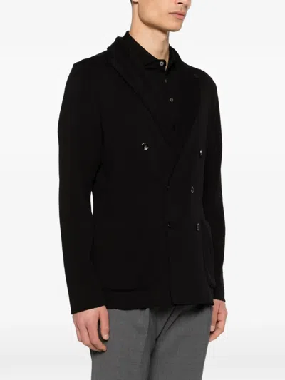Lardini Double-breasted Black Tailored Jacket With Structured Lapel In Black