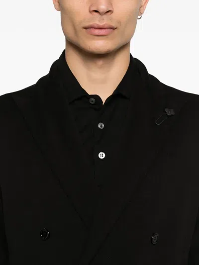 Lardini Double-breasted Black Tailored Jacket With Structured Lapel In Black