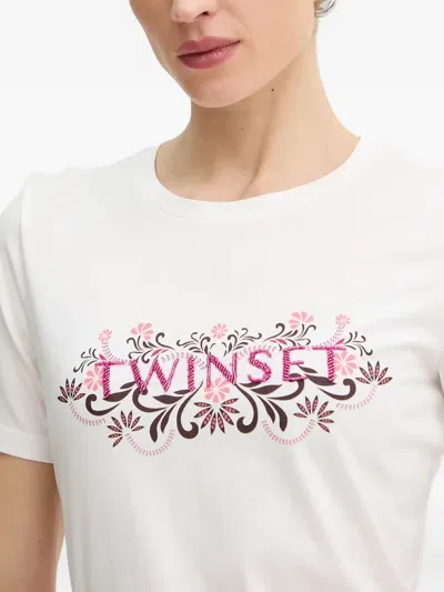 Twinset Floral-patterned T-shirt In White