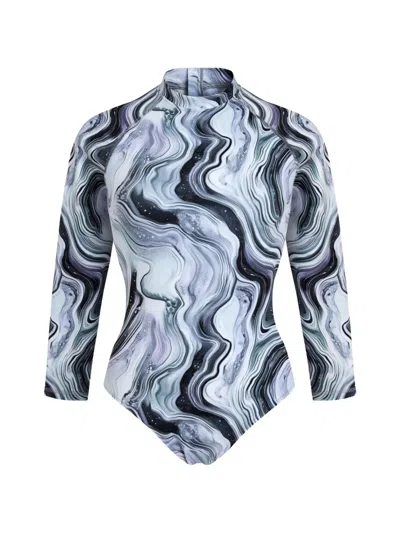 Vilebrequin Women One-piece Uv Protection Rashguard Marble In Blue