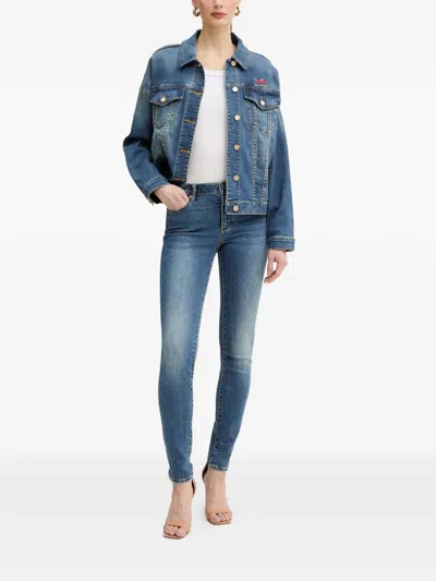 Armani Exchange Button Logo-embroidered Jacket In Blue