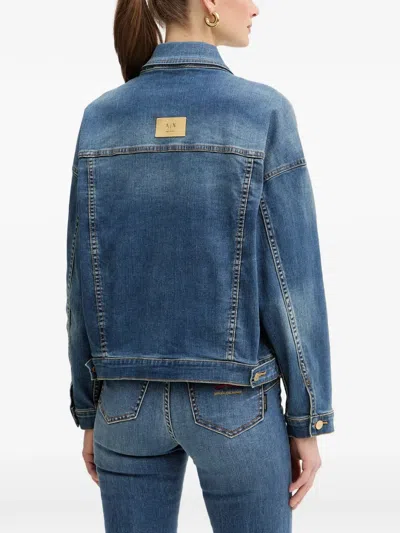 Armani Exchange Button Logo-embroidered Jacket In Blue