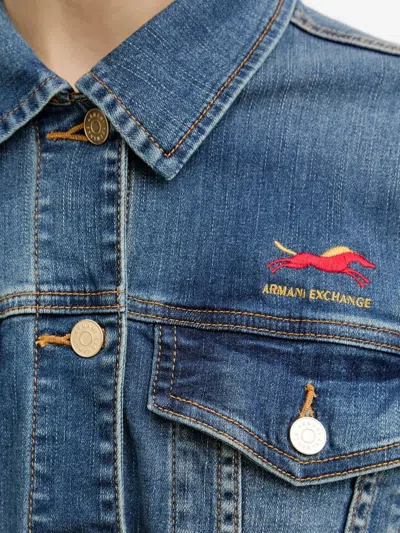 Armani Exchange Button Logo-embroidered Jacket In Blue