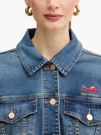 Armani Exchange Button Logo-embroidered Jacket In Blue