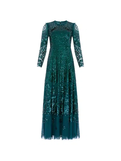Needle & Thread Aurora Sequin-embellished Gown Maxi Dress In Green