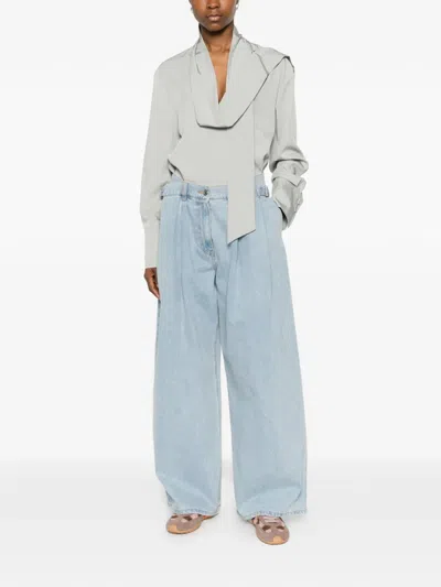 System Pleated Button-fastening Jeans In Blue