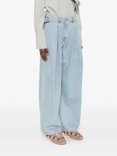 System Pleated Button-fastening Jeans In Blue