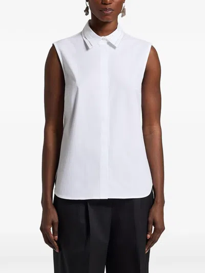 Peserico Collared Neck Sleeveless Top Layered Hem In White