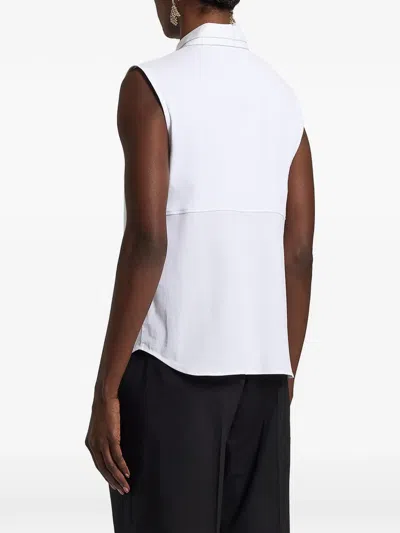 Peserico Collared Neck Sleeveless Top Layered Hem In White