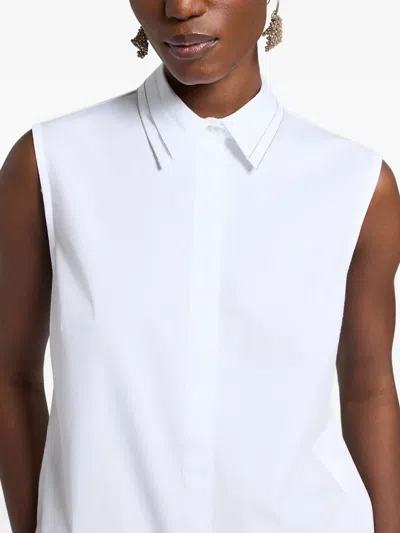 Peserico Collared Neck Sleeveless Top Layered Hem In White