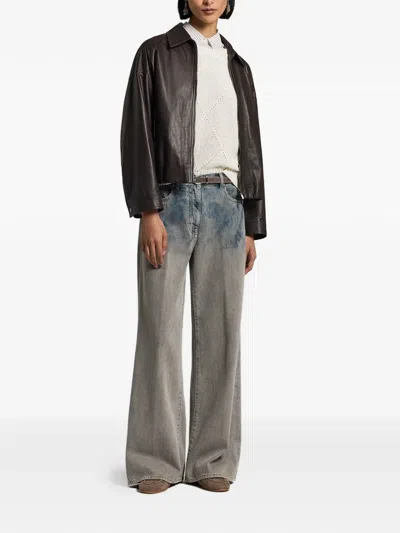Peserico Leather Jacket In Multi