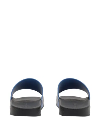 Burberry Check Pattern Flat Sole Slide Sandals In Blue