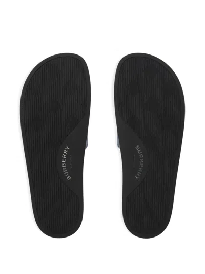Burberry Check Pattern Flat Sole Slide Sandals In Blue