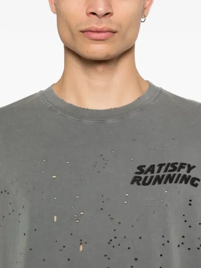 Satisfy Mothtech Destroyed Running T-shirt In Grey In Gray