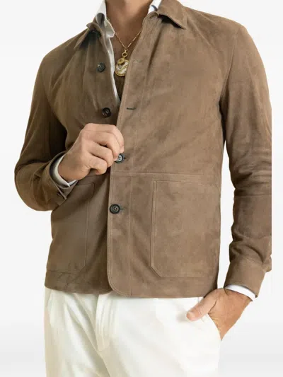 Eleventy Button Front Shirt Jacket In Brown