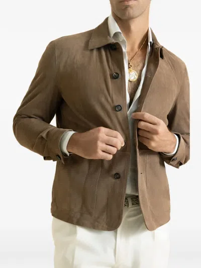 Eleventy Button Front Shirt Jacket In Brown