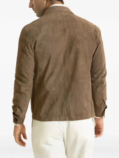 Eleventy Button Front Shirt Jacket In Brown