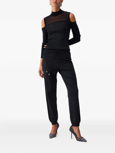 Liu •jo Mesh Insert Cold-shoulder T-shirt In Black