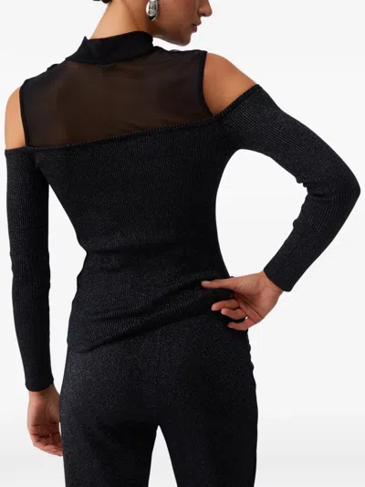 Liu •jo Mesh Insert Cold-shoulder T-shirt In Black