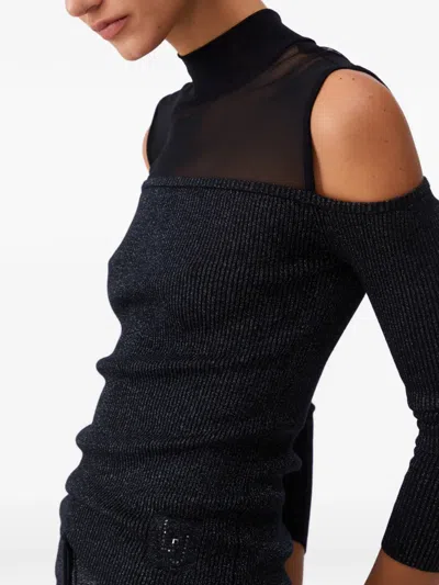 Liu •jo Mesh Insert Cold-shoulder T-shirt In Black