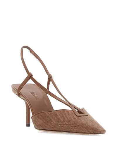 Max Mara Raffia-effect Canvas Slingback Pump In Brown
